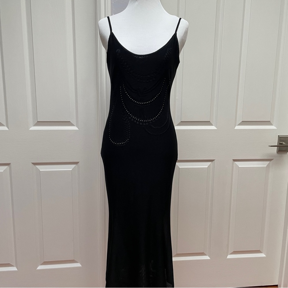 John Galliano Silk brocade black bias cut slip dress